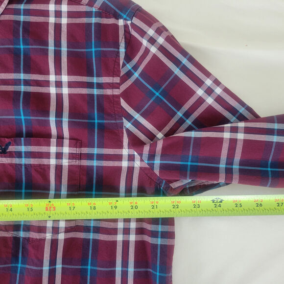 American Eagle Shirt Mens Large Red Plaid Classic Fit Long Sleeve Button Down - Picture 4 of 12